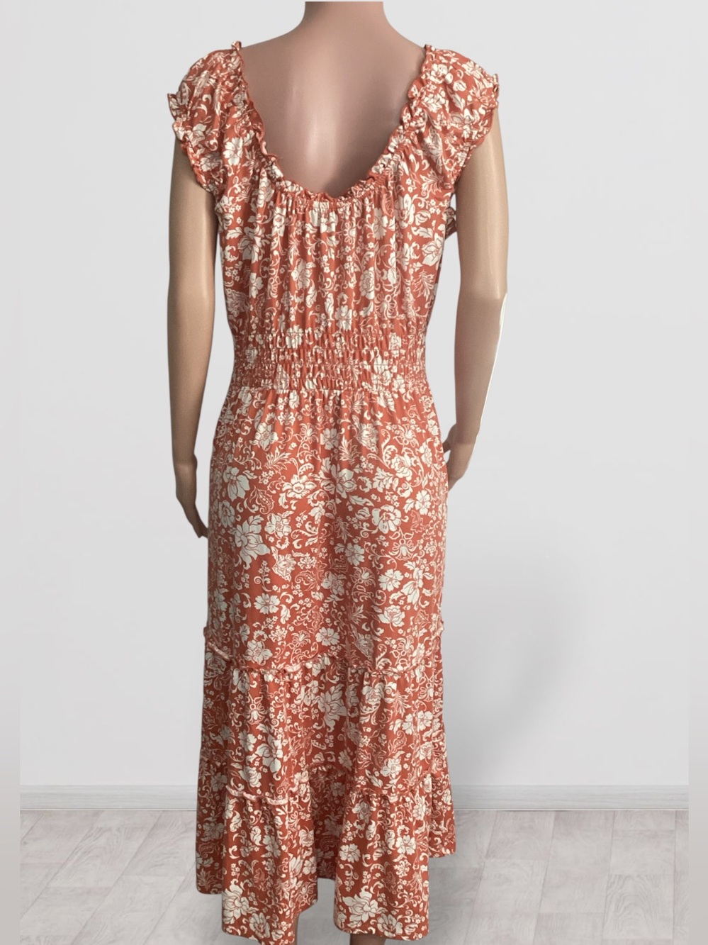 Lucky Brand Floral Tiered Sleeveless Dress Ruffle Details Smocked Waist size XL - Picture 4 of 7